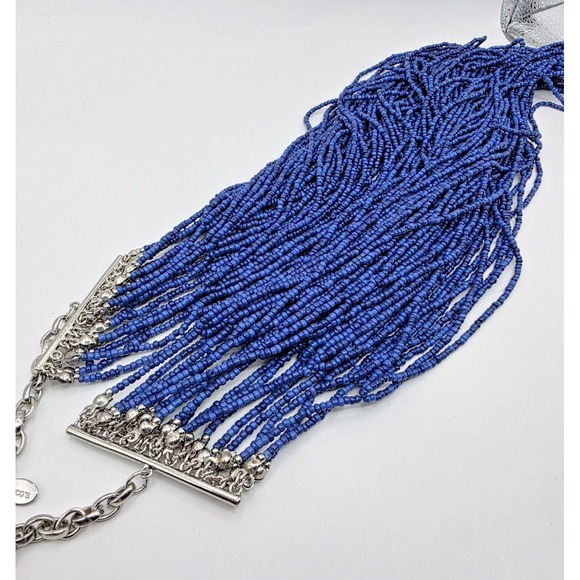 Chicos Blue Seed Bead Necklace Silver Tone 15-19.25" Long Layered Statement EUC - Picture 10 of 10